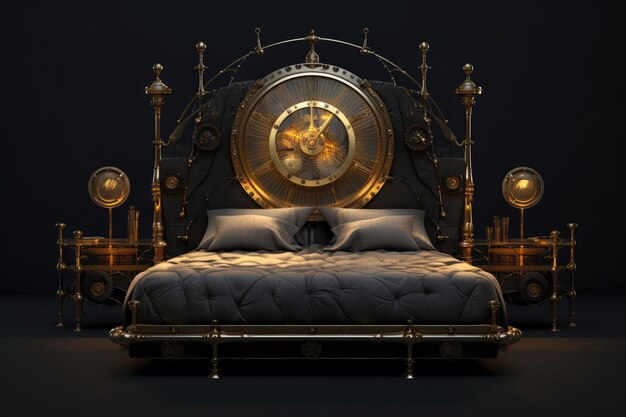 Premium AI Image | Gold Steampunk Bed On Black Smoky Background Generative  AI