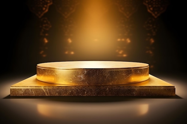 Photo gold stone podium pedestal or platform islamic theme background