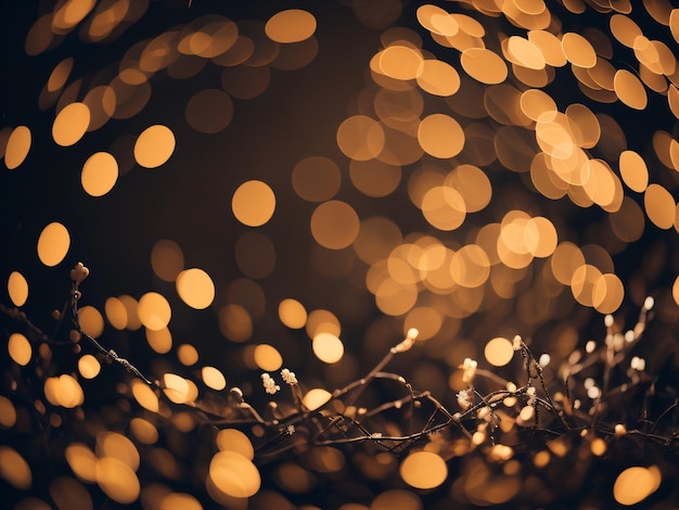 A gold string of lights is illuminated with a black background