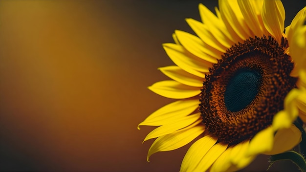 Gold sunflower on horizontal blur background with copy space