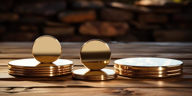 gold tabletop with four circular objects flat backgrounds