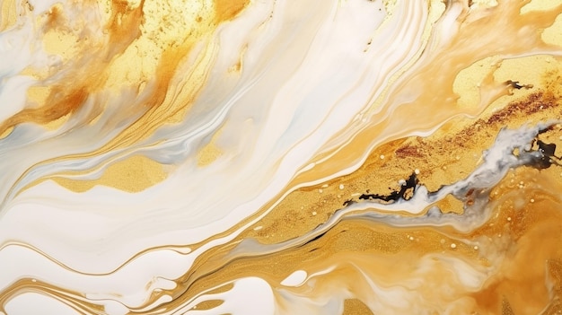 Gold and Tangerine overflowing colors Liquid acrylic picture that flow and splash Fluid art texture