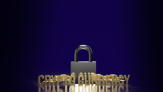 Photo the gold text  crypto currency and lock  for security business content 3d rendering.