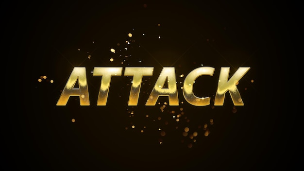 A gold text effect with the word attack on it