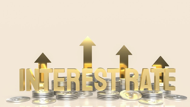 Photo the gold text interest rate and coins for business concept 3d rendering