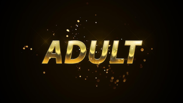 A gold text that says adult on the top
