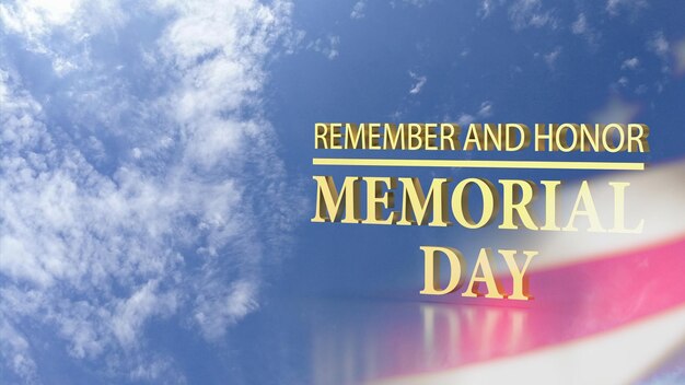 The gold text on Usa flag for memorial day concept 3d rendering