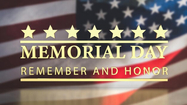 Photo the gold text on usa flag for memorial day concept 3d rendering