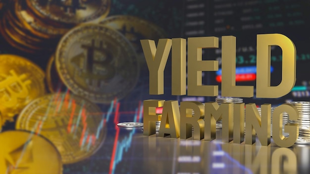 The gold text yield farming for business or finance concept 3d rendering