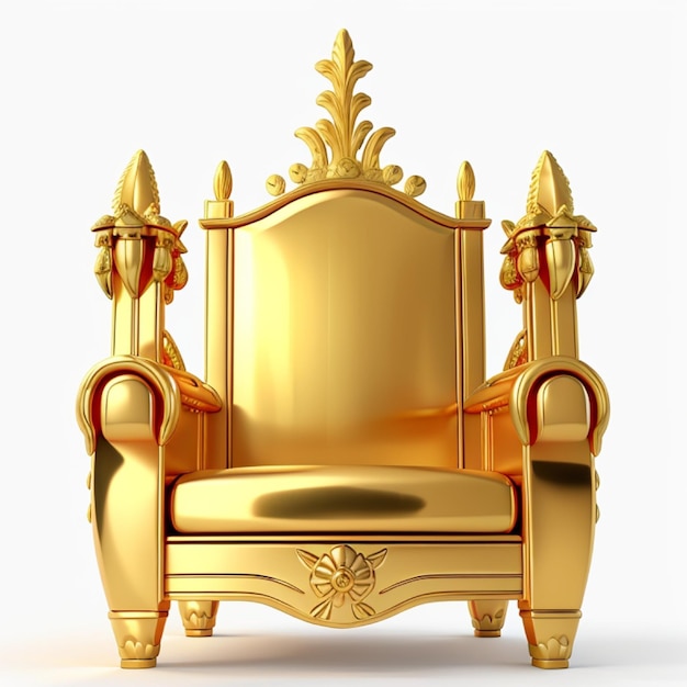 Gold throne with crown on white background