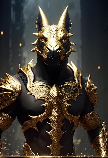 A gold tiger with a gold mask on his head