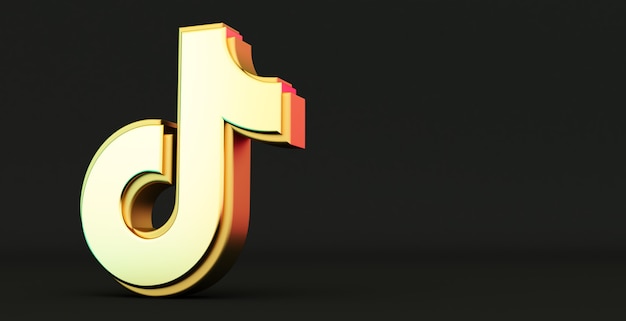 gold TikTok app icon isolated on a black background, Social media network for video