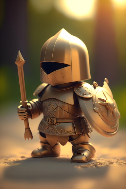 A gold toy figure with a shield and a spear.
