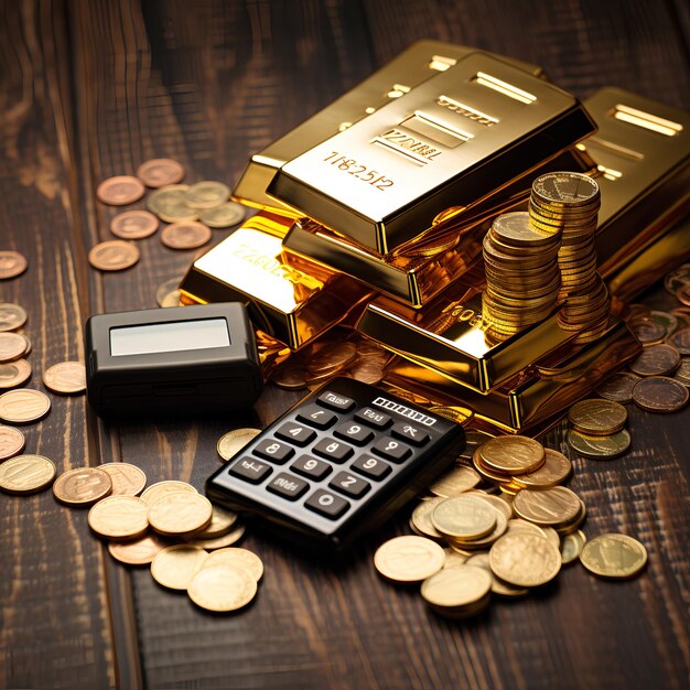 Photo gold trading gold bars and coin