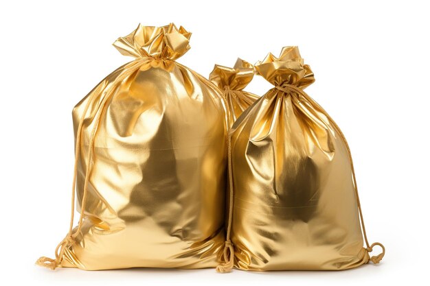 Gold trash bags on a white background