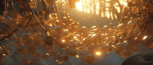 Фото Золотое дерево блеск золотой образец фон блестящее цифровое произведение искусства