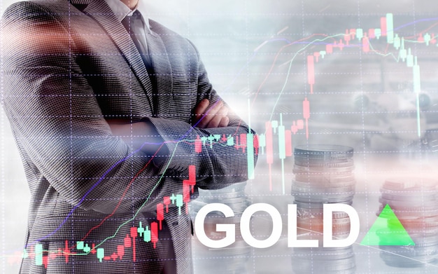 Gold trend up Gold price stock exchange trading up Price Gold up Arrow rises Abstract business background