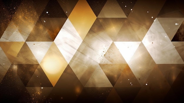 Gold triangle shapes polygonal geometric mosaic grid abstract and waves background generative AI