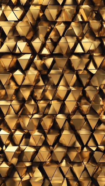 Gold triangle shapes polygonal geometric mosaic grid abstract and waves background generative ai