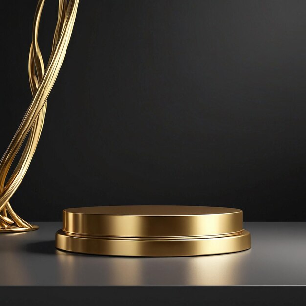 a gold trophy on a black table