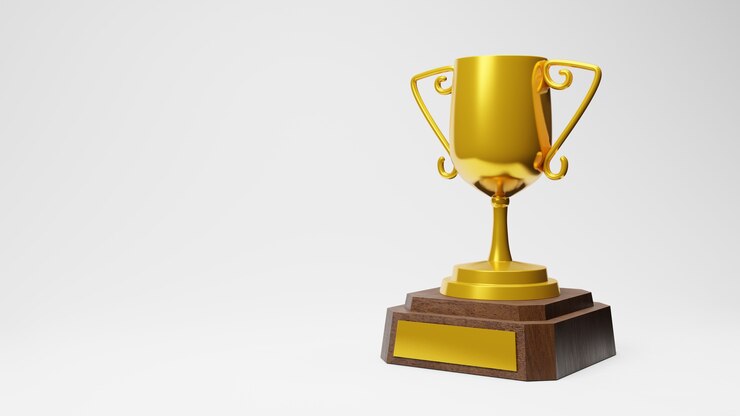 Photo gold trophy cup 3d rendering