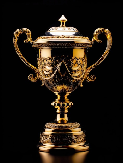 Gold trophy cup black background