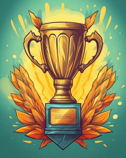 A gold trophy cup was won for victory illustration generative ai