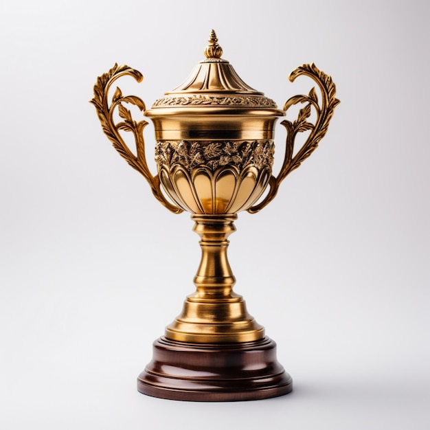 a gold trophy cup on a white background in the style of realistic rendering