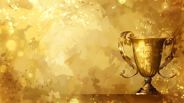 Photo a gold trophy with a gold background and a gold ribbon