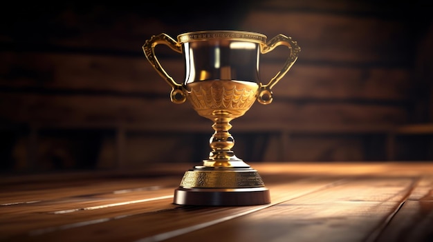 Gold trophy on wooden background