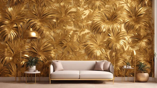 Gold Tropical Wallpaper Design 3D illustration