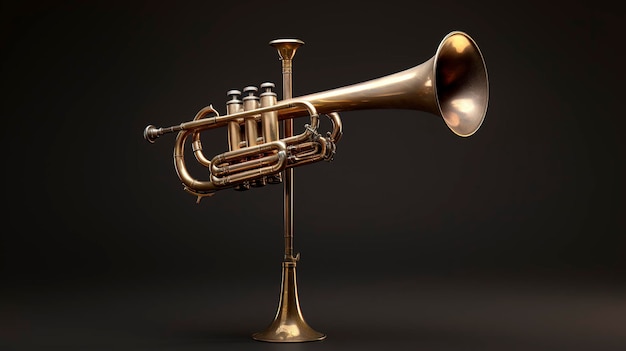 Photo a gold trumpet with a black background and a dark background