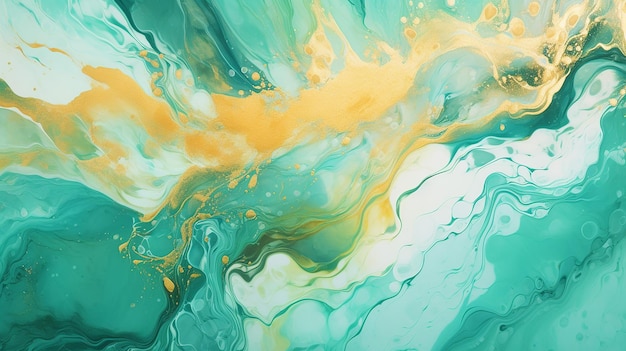 Gold and turquoise overflowing colors liquid acrylic picture for posters or wallpapers