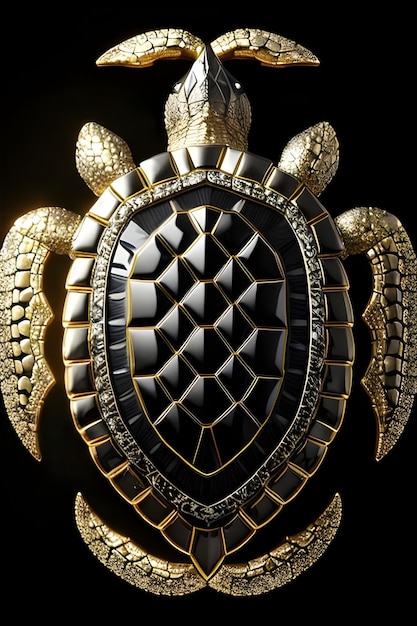 A gold turtle with a black background and the words " the turtle " on the front.