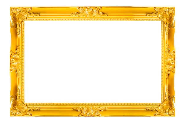 Gold vintage picture and photo frame isolated on white background.