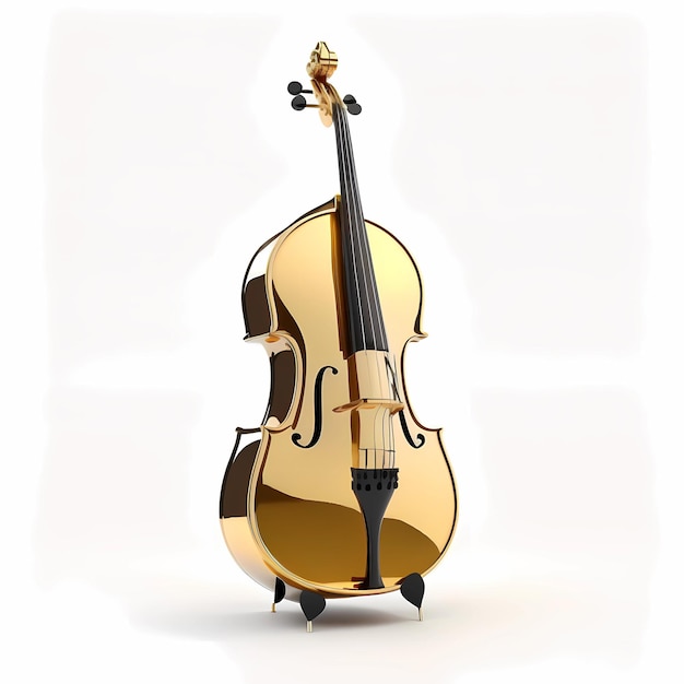 Photo a gold violin with a black bow and the word violin on it