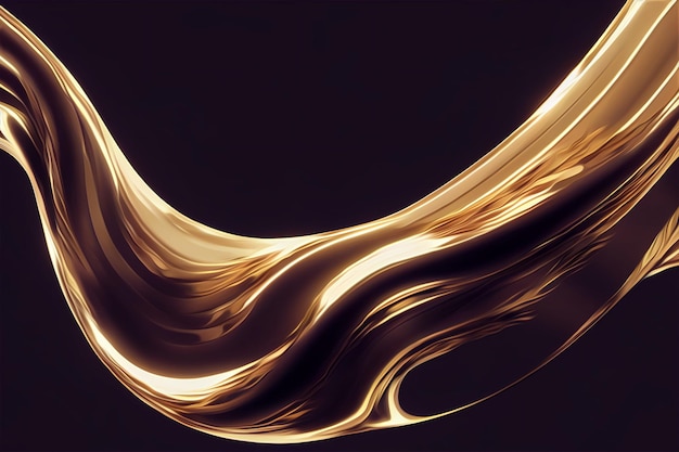 Gold Water 3D render abstract background with waves and fluid