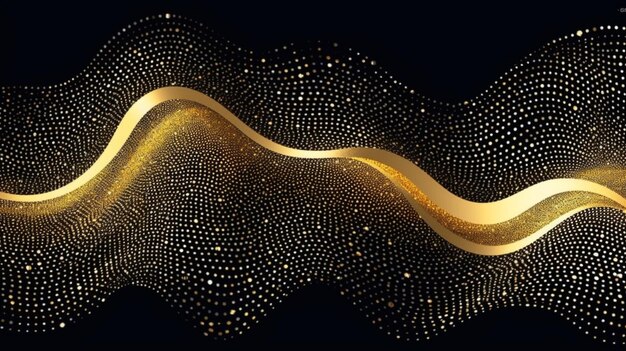 Photo a gold wave on a black background with dots generative ai