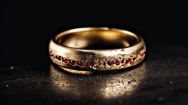 gold wedding ring with red symbols