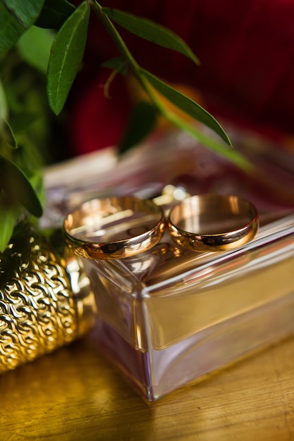 Gold wedding rings, close up.