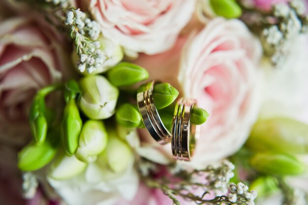 Gold wedding rings, close up.