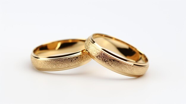 Foto anelli nuziali d'oro isolati su sfondo bianco