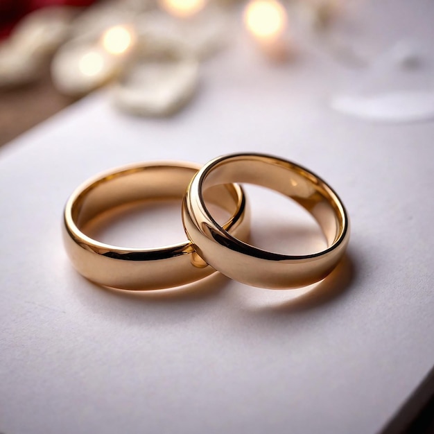背景にろうそくが付いた金の婚約指輪