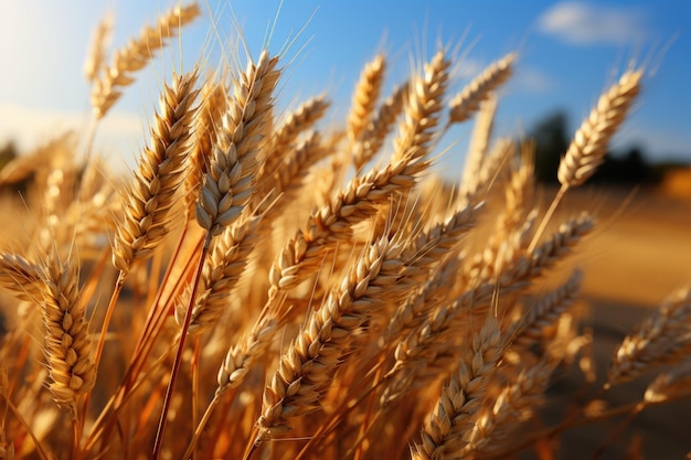 Gold wheat field and blue sky Generative AI