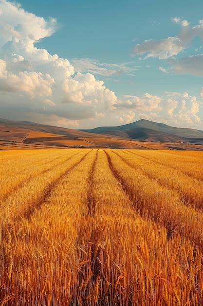 Foto panoramica rurale di grano dorato volato