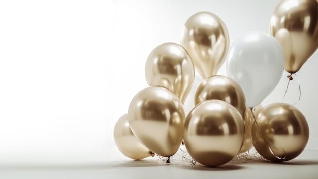 Gold and white balloon on white background with copy space