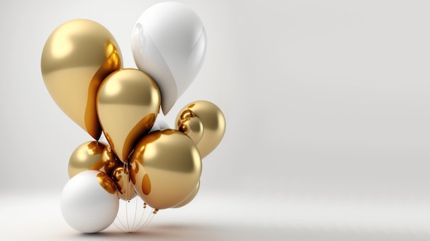 Gold and white balloon on white background with copy space