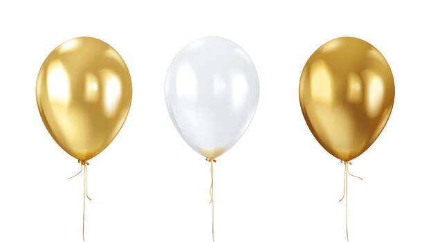 Photo gold and white balloons 3d illustration