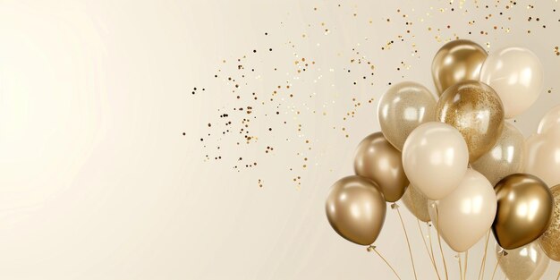 Photo gold and white balloons against silver background