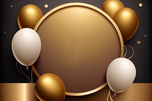 Gold and white balloons on a black background